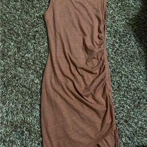 Leith Brown Ruched One Shoulder Bodycon Dress